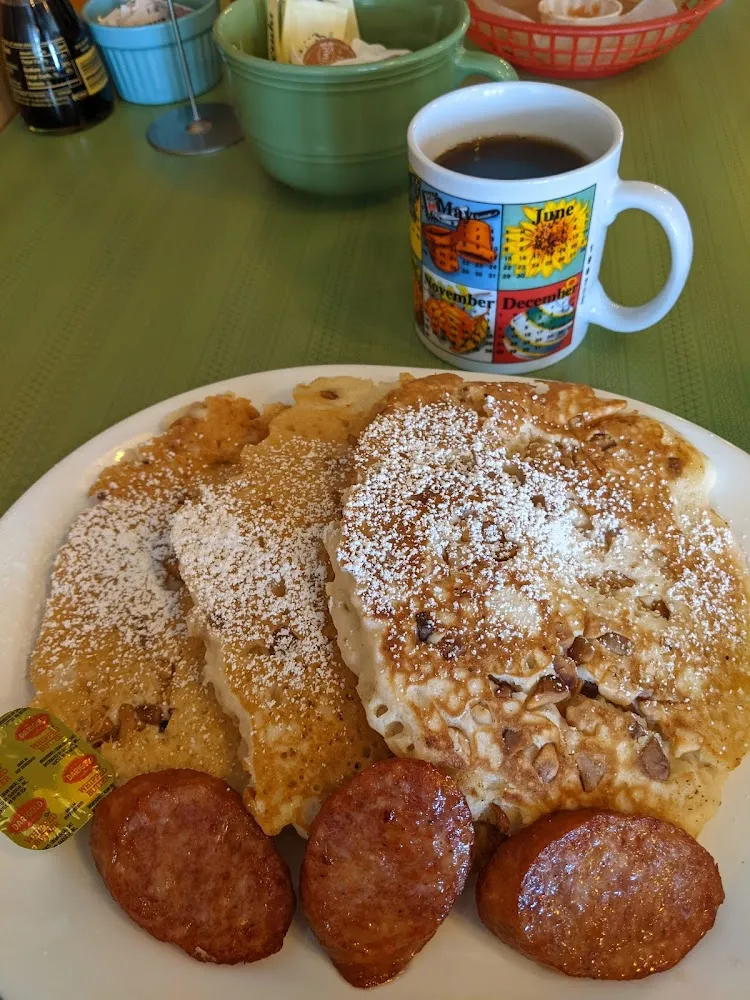 Macadamia Nut Pancakes with Portuguese Sausage