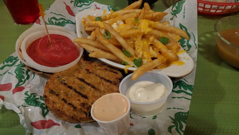 Veggie Burger and Side of Garlic Cheese Fries